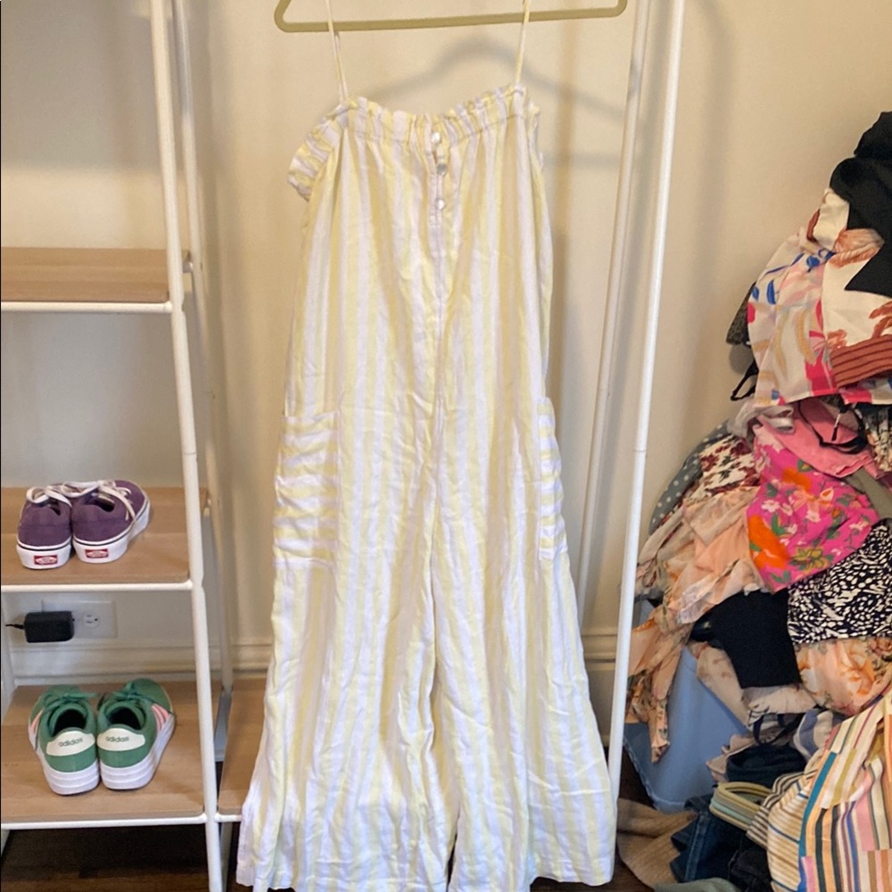 Striped Yellow and White Women's Jumpsuit